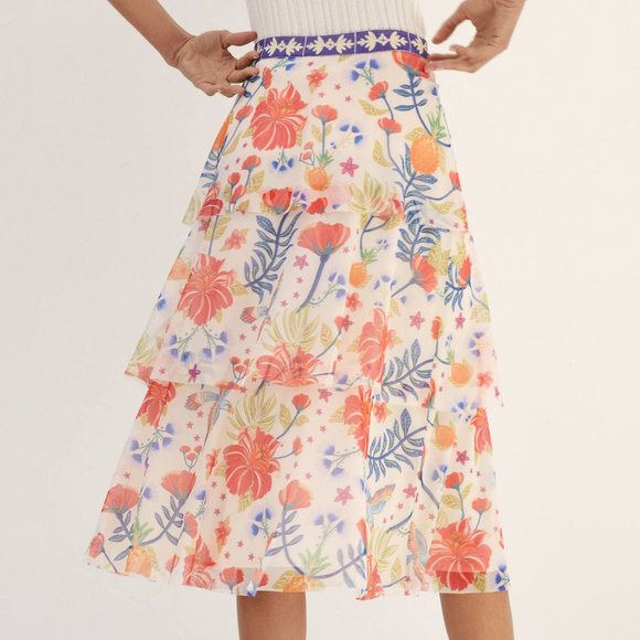 HTF Anthropologie Farm Rio Tiered Midi Skirt - Picture 2 of 4